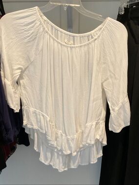 White Ruffled Scoop-Neck Women's Top